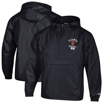 Men's Champion Black San Francisco Giants Packable Windbreaker Half-Zip Jacket