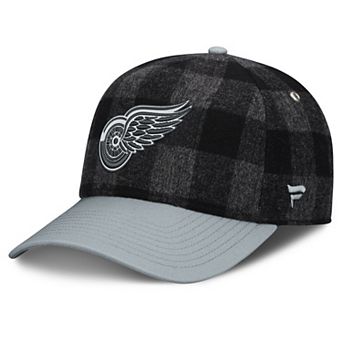 Men's Fanatics Black/Gray Detroit Red Wings Huntsman Plaid A-Frame Adjustable Hat