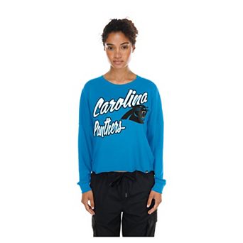 Women's New Era Blue Carolina Panthers Cropped Oversized Long Sleeve T-Shirt