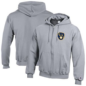 Men's Champion Heather Gray Milwaukee Brewers Powerblend Full-Zip Hoodie