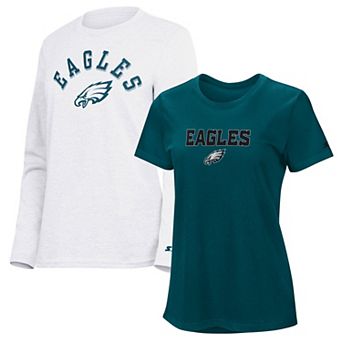 Women's Starter Midnight Green/Ash Philadelphia Eagles Short Sleeve & Long Sleeve T-Shirt Combo Pack