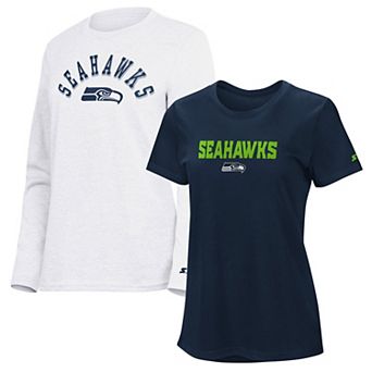 Women's Starter College Navy/Ash Seattle Seahawks Short Sleeve & Long Sleeve T-Shirt Combo Pack
