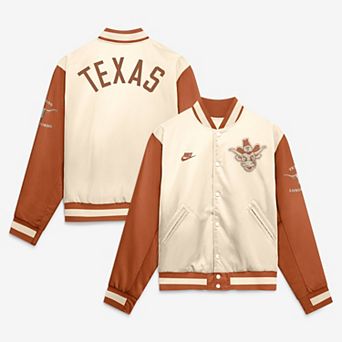 Men's Nike Natural/Texas Orange Texas Longhorns Legacy Full-Snap Bomber Jacket