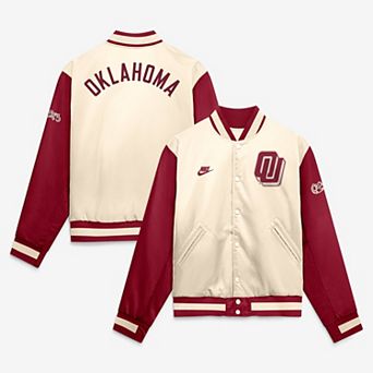 Men's Nike Natural/Crimson Oklahoma Sooners Legacy Full-Snap Bomber Jacket