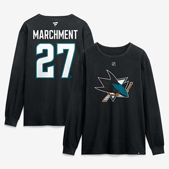 Men's Fanatics Mason Marchment Black San Jose Sharks Authentic Stack Name & Number Long Sleeve T-Shirt