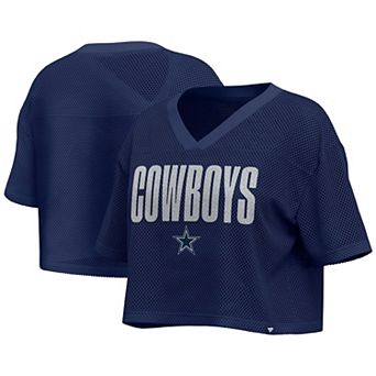 Women's Fanatics Navy Dallas Cowboys Oversized Mesh Cropped V-Neck Jersey