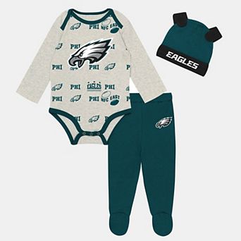 Newborn Outerstuff Heather Gray Philadelphia Eagles Huddles & Giggles 3 pc Pant and Hat Set