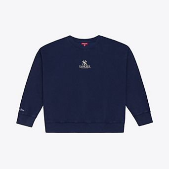 Women's Mitchell & Ness Navy New York Yankees Core Essentials Micro Logo Fleece Sweatshirt
