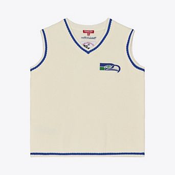 Women's Mitchell & Ness Cream Seattle Seahawks Retro Roots V-Neck Sweater Vest