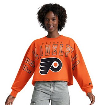 Women's Starter Orange Philadelphia Flyers Bleachers Cropped Drop Shoulder Sweatshirt