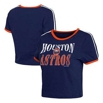 Women's WEAR by Erin Andrews Navy Houston Astros Cropped Throwback Ringer Baby T-Shirt