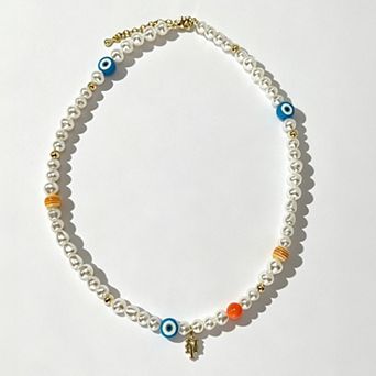 LUV AJ New York Mets Pearl Bead Logo Necklace