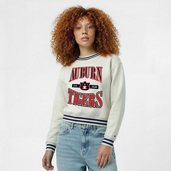 Women's Champion White Auburn Tigers Yarn Dye Rib Reverse Weave Crew Sweatshirt