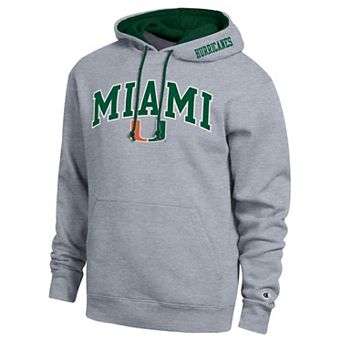 Men's Champion Heather Gray Miami Hurricanes Arch Tackle Twill Hoodie