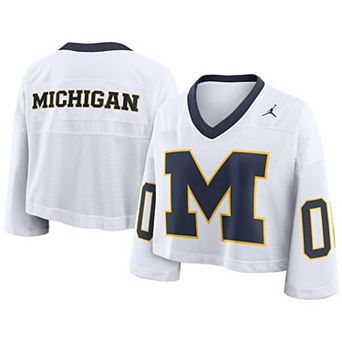 Women's Nike White Michigan Wolverines Oversized Logo Cropped Fashion Jersey
