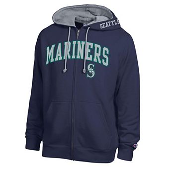 Men's Champion Navy/Heather Gray Seattle Mariners Volume Fleece Full-Zip Hoodie