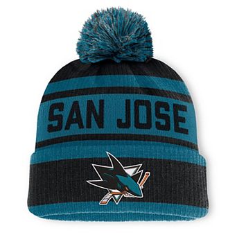 Men's Fanatics Black/Teal San Jose Sharks Fundamental Cuffed Knit Hat with Pom