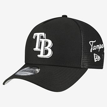 Men's New Era Black Tampa Bay Rays Side Script 9FORTY A-Frame Trucker Adjustable Hat