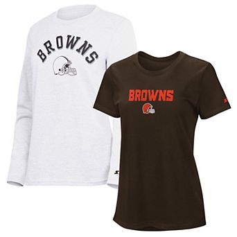 Women's Starter Brown/Ash Cleveland Browns Short Sleeve & Long Sleeve T-Shirt Combo Pack