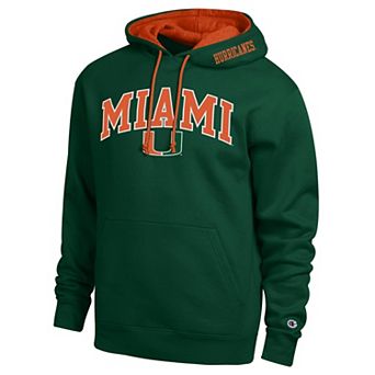 Men's Champion Green Miami Hurricanes Arch Tackle Twill Hoodie