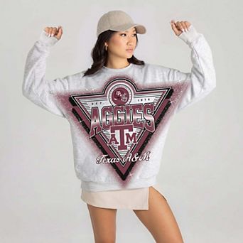 Women's Gameday Couture Gray Texas A&M Aggies Chasing Victory Rhinestone Spray Oversized Fleece Sweatshirt