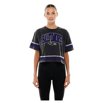 Women's New Era Black Baltimore Ravens Lifestyle Mineral Wash Boxy Cropped T-Shirt