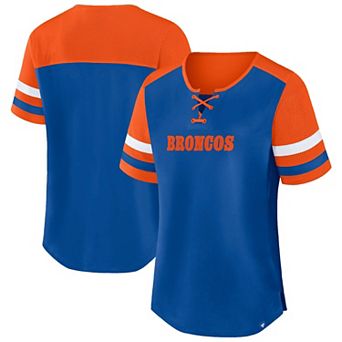 Women's Fanatics Royal/Orange Denver Broncos Plus Size Throwback Curl Route Lace-Up T-Shirt