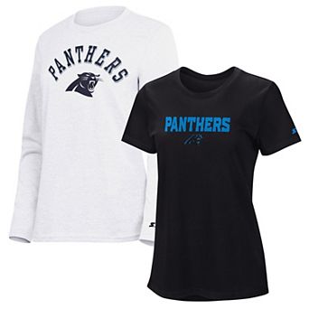 Women's Starter Black/Ash Carolina Panthers Short Sleeve & Long Sleeve T-Shirt Combo Pack
