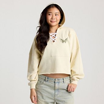 Women's Fanatics Cream Washington Capitals Lace Up Cropped Hoodie