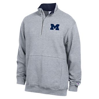 Men's Champion Heather Gray Michigan Wolverines Fleece Quarter-Zip Pullover