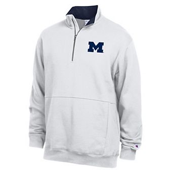 Men's Champion White Michigan Wolverines Fleece Quarter-Zip Pullover