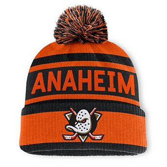 Men's Fanatics Orange/Black Anaheim Ducks Fundamental Cuffed Knit Hat with Pom