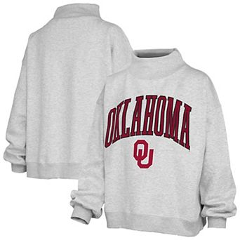 Women's Pressbox Gray Oklahoma Sooners Nelson Texture Lingo Mock Neck Fleece Sweatshirt