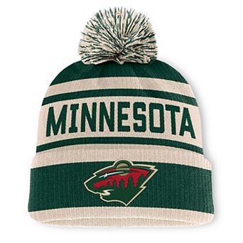 Men's Fanatics Green/Cream Minnesota Wild Fundamental Cuffed Knit Hat with Pom
