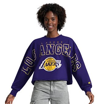 Women's Starter Purple Los Angeles Lakers Bleachers Cropped Sweatshirt