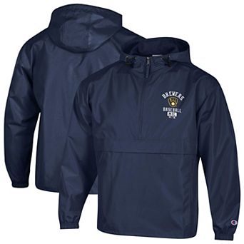 Men's Champion Navy Milwaukee Brewers Packable Windbreaker Half-Zip Jacket