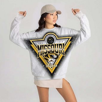 Women's Gameday Couture Gray Missouri Tigers Chasing Victory Rhinestone Spray Oversized Fleece Sweatshirt