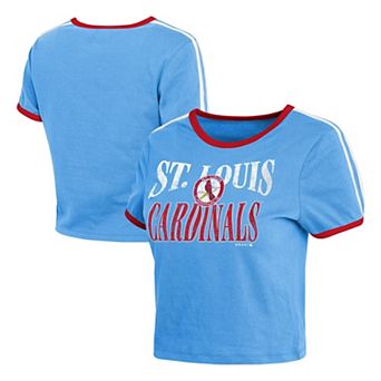 Women's WEAR by Erin Andrews Light Blue St. Louis Cardinals Cropped Throwback Ringer Baby T-Shirt