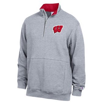 Men's Champion Heather Gray Wisconsin Badgers Fleece Quarter-Zip Pullover