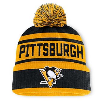 Men's Fanatics Black/Gold Pittsburgh Penguins Fundamental Cuffed Knit Hat with Pom