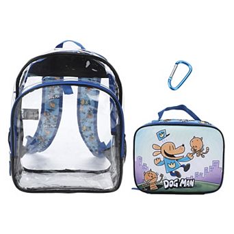 Dog Man 2 pc 16-Inch Kids Clear Backpack & Lunch Box Set