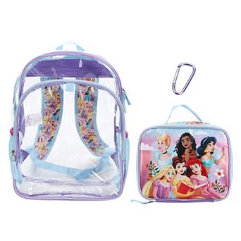 Disney Princess 3 pc 16-Inch Kids Clear Backpack & Lunch Bag Set