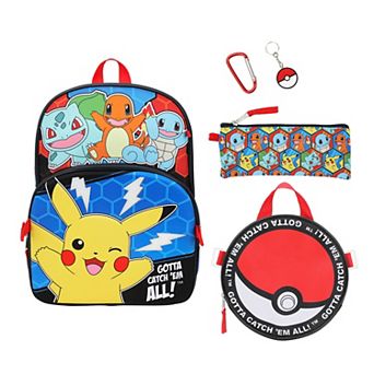 Pokemon Poke Balls & Character Print 5 pc 16-Inch Backpack Set