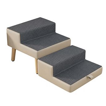 4-Step Ottoman Dog Stairs for Small Puppy and Cats, 2-in-1 Foldable Ramp for Bed, Non-Slip, 220 lbs