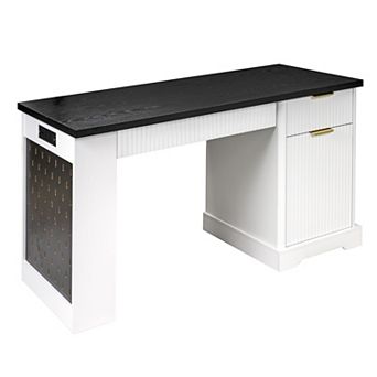 KTMBDW 55" Modern Fluted Office Desk with Storage Cabinet & Drawers, Computer Desk with Power Outlet