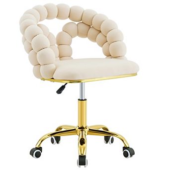 Velvet Swivel Chair, Bubble Back, Gold Base, Rolling, Home/Office/Bed/Makeup