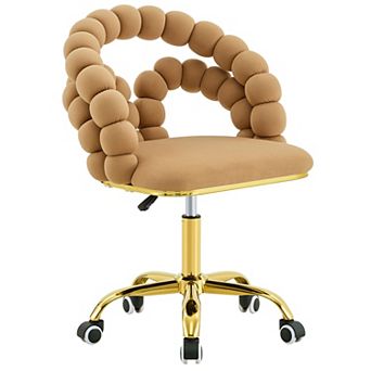 Velvet Swivel Chair, Bubble Back, Gold Base, Rolling, Home/Office/Bed/Makeup