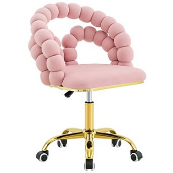 Velvet Swivel Chair, Bubble Back, Gold Base, Rolling, Home/Office/Bed/Makeup