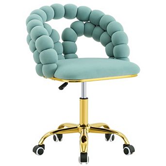 Velvet Swivel Chair, Bubble Back, Gold Base, Rolling, Home/Office/Bed/Makeup