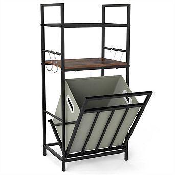 Tilt-Out Laundry Hamper with Shelves & 4 S-Hooks, Laundry Basket for Organization and Storage